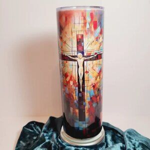 Tumbler Crucifixion Stained Glass Inspired Design sublimated by Scott Heil NWT